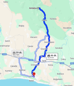 How Many Kilometers Between Antalya and Belek?